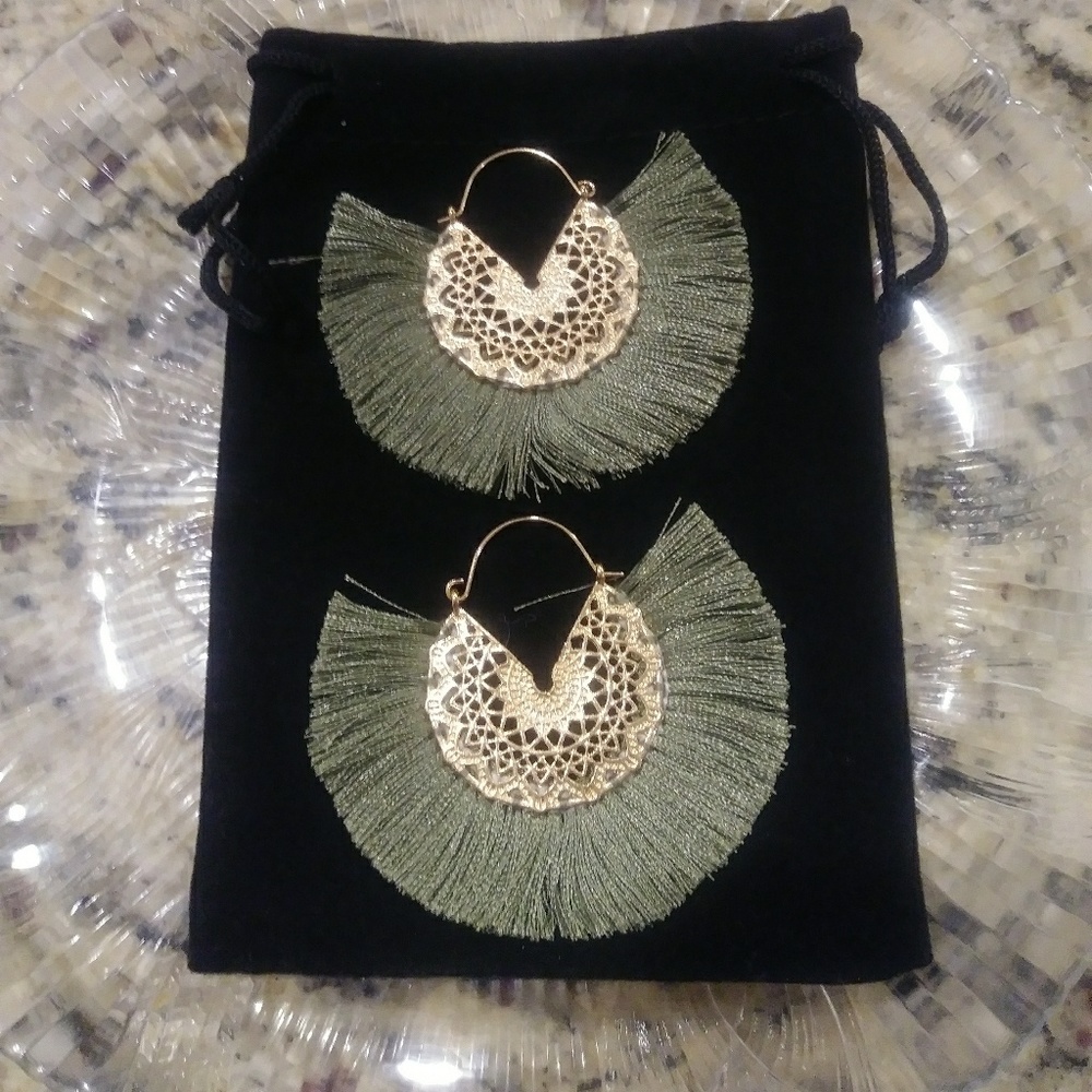 3 for $20 -Shaped Olive GreenTassel Earrings